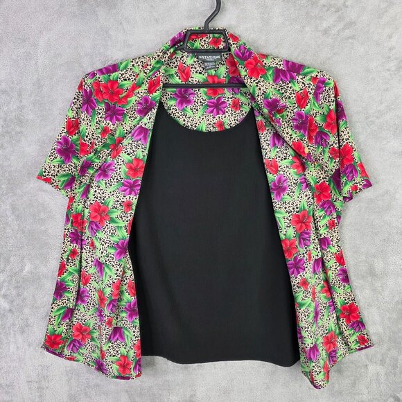 Womens Notations Floral & Leopard Print Blouse Short Sleeve Button-Up Size 1X - Picture 3 of 8
